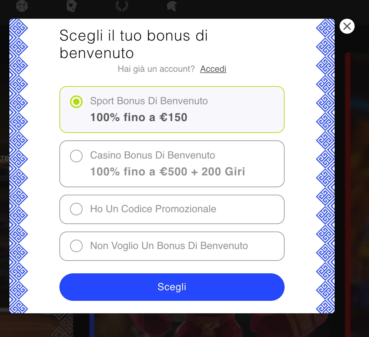 Registrazione su Librabet: la scelta del bonus di benvenuto tra sport, casinò, codice promozionale o nessun bonus