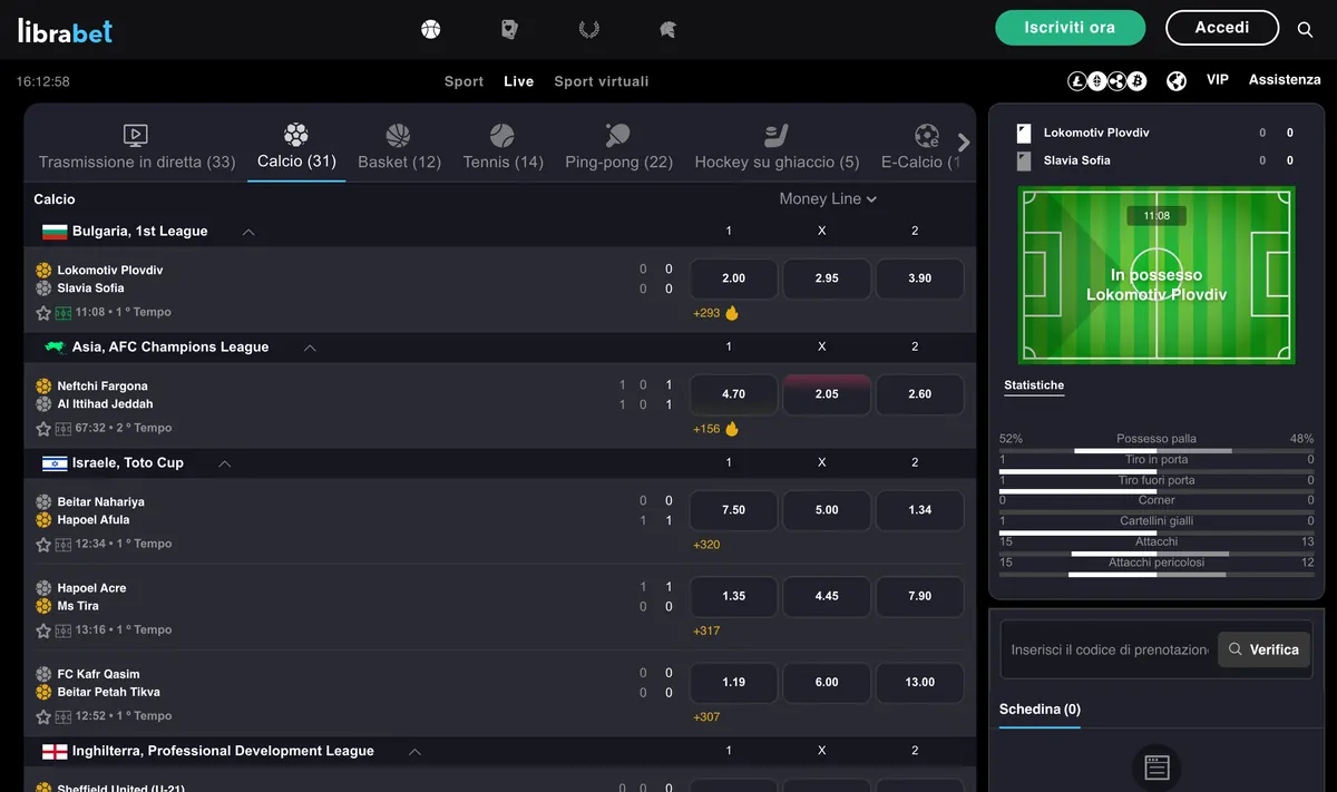 Librabet live: quote in tempo reale Scommesse live di Librabet: partite in corso con le quote in tempo reale e le statistiche della gara